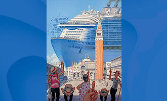 Gemälde von: GERHARD HADERER: Venedig-Touristen, Zeichnung auf Acryltusche, 29 x 22 cm