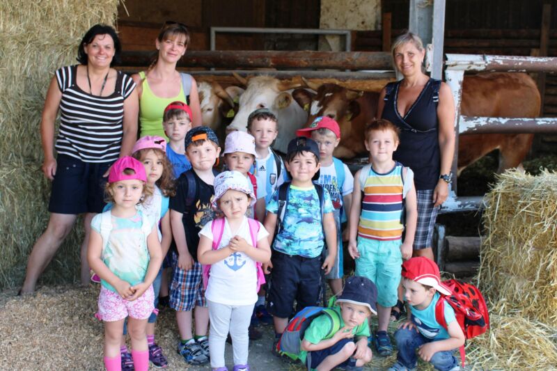 Kindergarten zu Besuch am Bauernhof