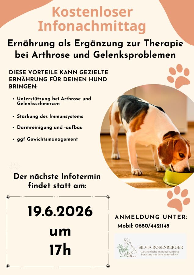Kostenlose Infoveranstaltung „Ernährung für Hunde bei Arthrose“