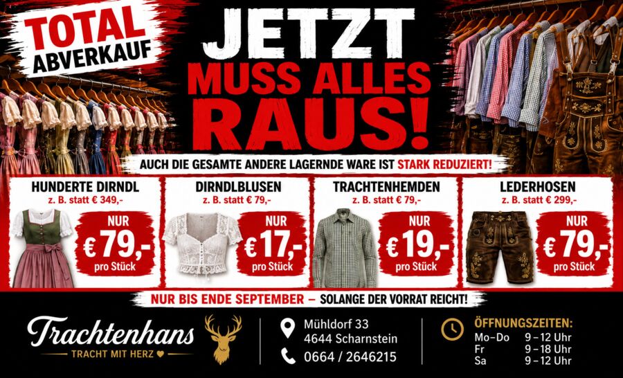 Großer Trachten-Totalabverkauf in Scharnstein bei Trachtenhans