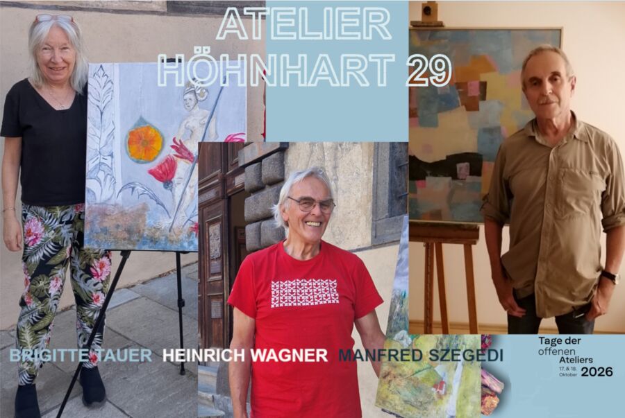 Tagen der offenen Ateliers läuft: Am 17. und 18. Oktober - B. Tauer, H. Wagner, M. Szegedi im Atelier 29 in Höhnhart